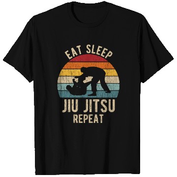 Discover Eat Sleep Jiu-Jitsu Repeat Funny BJJ T Shirts Retro