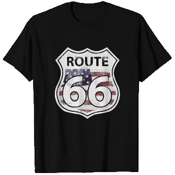 Discover Route 66 - American Flag T Shirts