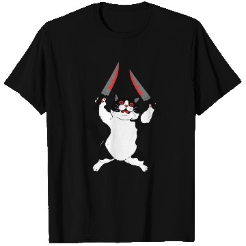 Discover Furious Cat Holding Knifes Funny Design T Shirts