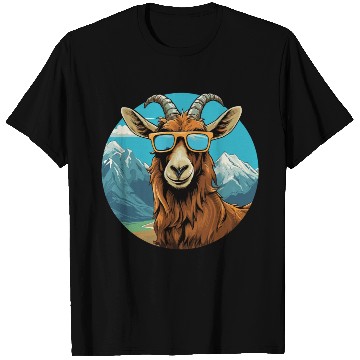 Discover A goat with sunglasses in the mountains T Shirts