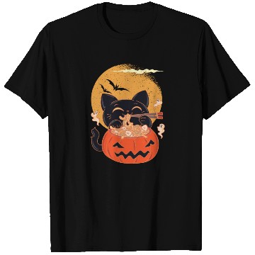 Discover Kawaii Creepy Cat Eating Ramen Noodles Halloween T Shirts