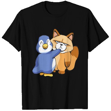 Discover Angry Cat and a Penguin Animals Lover Funny Design T Shirts