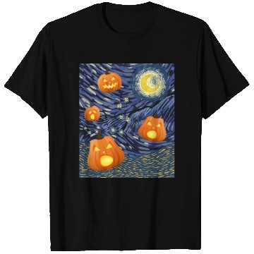 Discover Starry Night with Pumpkins Funny Halloween Art T Shirts