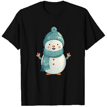 Discover Cute Snowman with Green Beanie and Scarf T Shirts