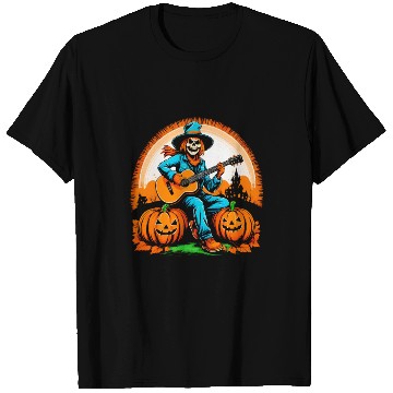 Discover Happy Halloween scarecrow plays guitar T Shirts