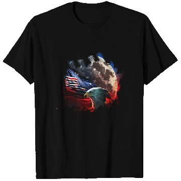 Discover America eagle under Moon with American Flag T Shirts