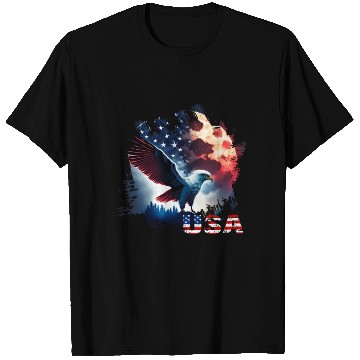 Discover America eagle under Moon with American Flag T Shirts