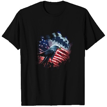 Discover America eagle under Moon with American Flag T Shirts