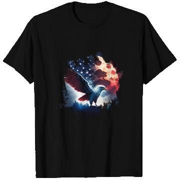 Discover America eagle under Moon with American Flag T Shirts