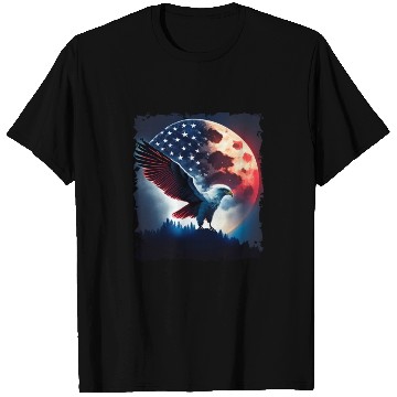 Discover America eagle under Moon with American Flag T Shirts