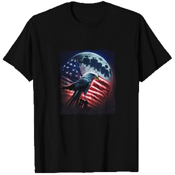 Discover America eagle under Moon with American Flag T Shirts