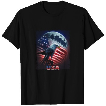 Discover America eagle under Moon with American Flag T Shirts