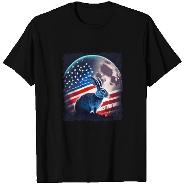 Discover America rabbit under Moon with American Flag T Shirts