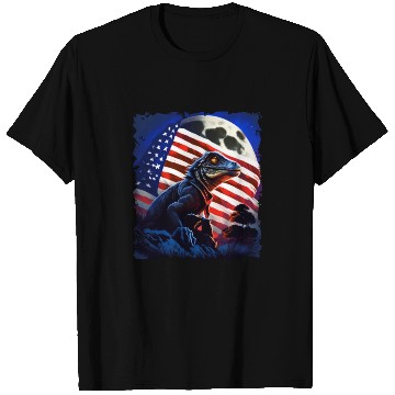 Discover America lizard under Moon with American Flag T Shirts