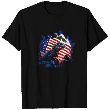 Discover America lizard under Moon with American Flag T Shirts