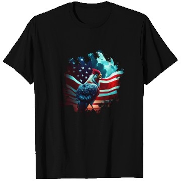 Discover America chicken under Moon with American Flag T Shirts
