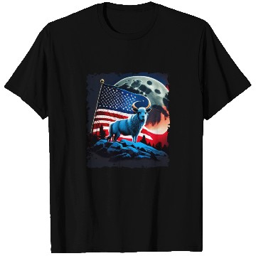 Discover America sheep under Moon with American Flag T Shirts