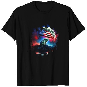 Discover America frog under Moon with American Flag T Shirts