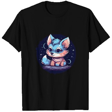 Discover Digital Art Fox Sitting on Rock Crescent Moon T Shirts
