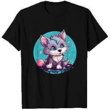 Discover Digital Art Fox Sitting on Rock Crescent Moon T Shirts