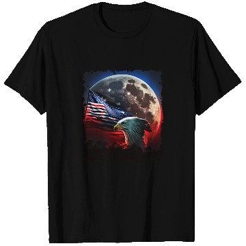 Discover America eagle under Moon with American Flag T Shirts