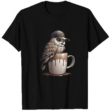 Discover Cute owl with coffee and cap T Shirts