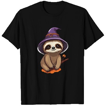 Discover Cute Halloween sloth with a witch hat. T Shirts