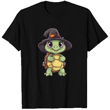 Discover Cute Halloween turtle with a witch hat. T Shirts