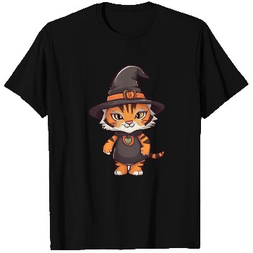Discover Cute Halloween tiger with a witch hat. T Shirts
