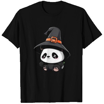 Discover Cute Halloween panda with a witch hat. T Shirts