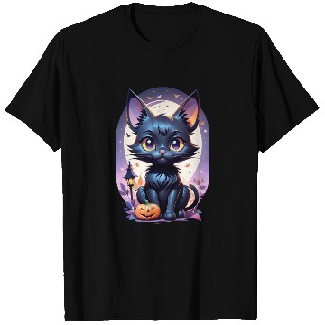 Discover Black Cat With a jack-o-lantern Halloween Design T Shirts