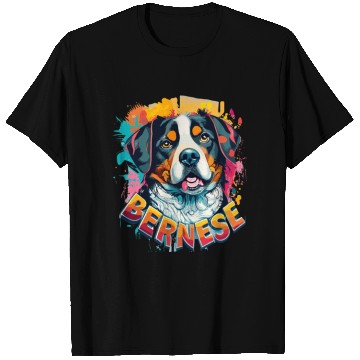 Discover Bernese Mountain Dog Head Vibrant Color Splash T Shirts