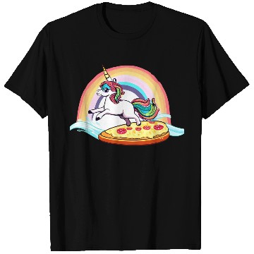 Discover Unicorn surfs for pizza with rainbow T Shirts