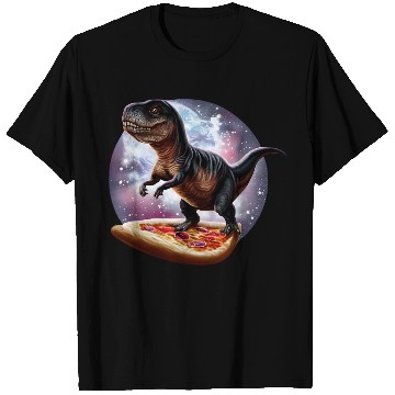 Discover Dinosaurs on pizza through space T Shirts