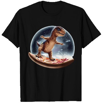 Discover Dinosaurs on pizza through space T Shirts