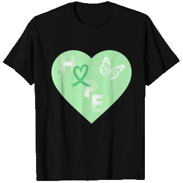 Discover Liver Cancer Hope & Butterfly Heart Green/White T Shirts