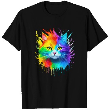 Discover Rainbow Cat Realistic Watercolor Cute Cat Paint T Shirts