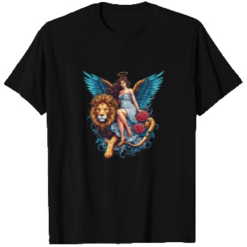 Discover Pretty angel on lion with flowers T Shirts
