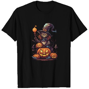 Discover Enchanted Harvest: Witch's Delight amidst Pumpkins T Shirts