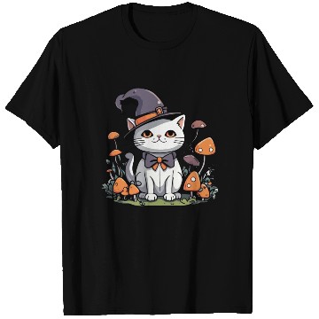 Discover Whimsical Witch Cat with Mushrooms T Shirts