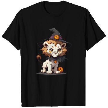Discover Cute Halloween lion with a witch hat. T Shirts