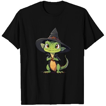Discover Cute Halloween lizard with a witch hat. T Shirts