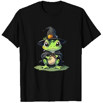 Discover Cute Halloween frog with a witch hat. T Shirts