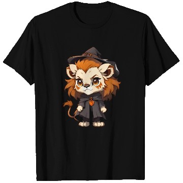 Discover Cute Halloween lion with a witch hat. T Shirts