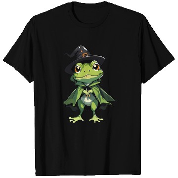Discover Cute Halloween frog with a witch hat. T Shirts
