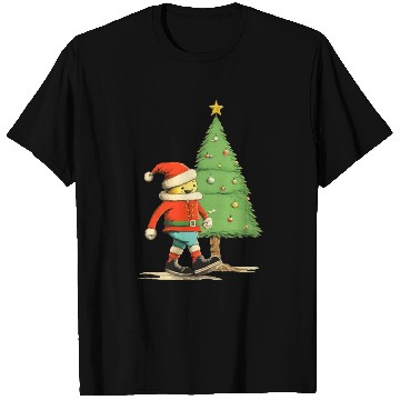 Discover Santa near Christmas tree T Shirts