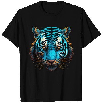 Discover Tiger in blue and orange with woodcut inspired gra T Shirts