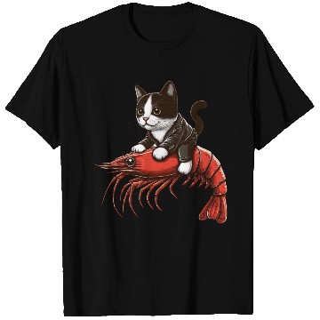 Discover Cat rides shrimp T Shirts