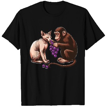 Discover Monkey feeds sphinx cat with grapes T Shirts