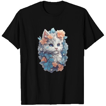 Discover Cute Cat Watercolor Painting with Floral Splash T Shirts